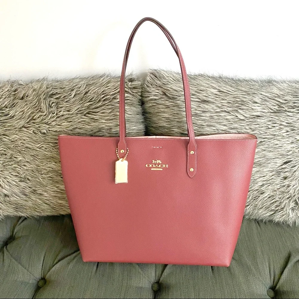 NWT authentic COACH leather tote wine - Picture 1 of 9